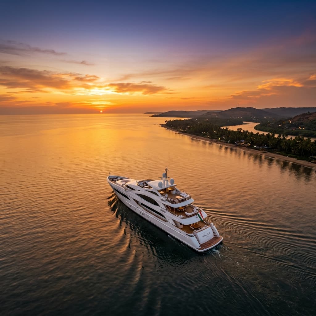 Luxury Goa Experience — Sea Eagle Yacht at Sunset on Mandovi River
